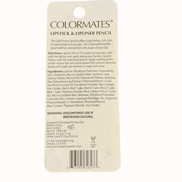 Colormates Lipstick Lipliner Pencil Set Coral Splash Paraben Free Vitamin E Aloe - Picture 7 of 7